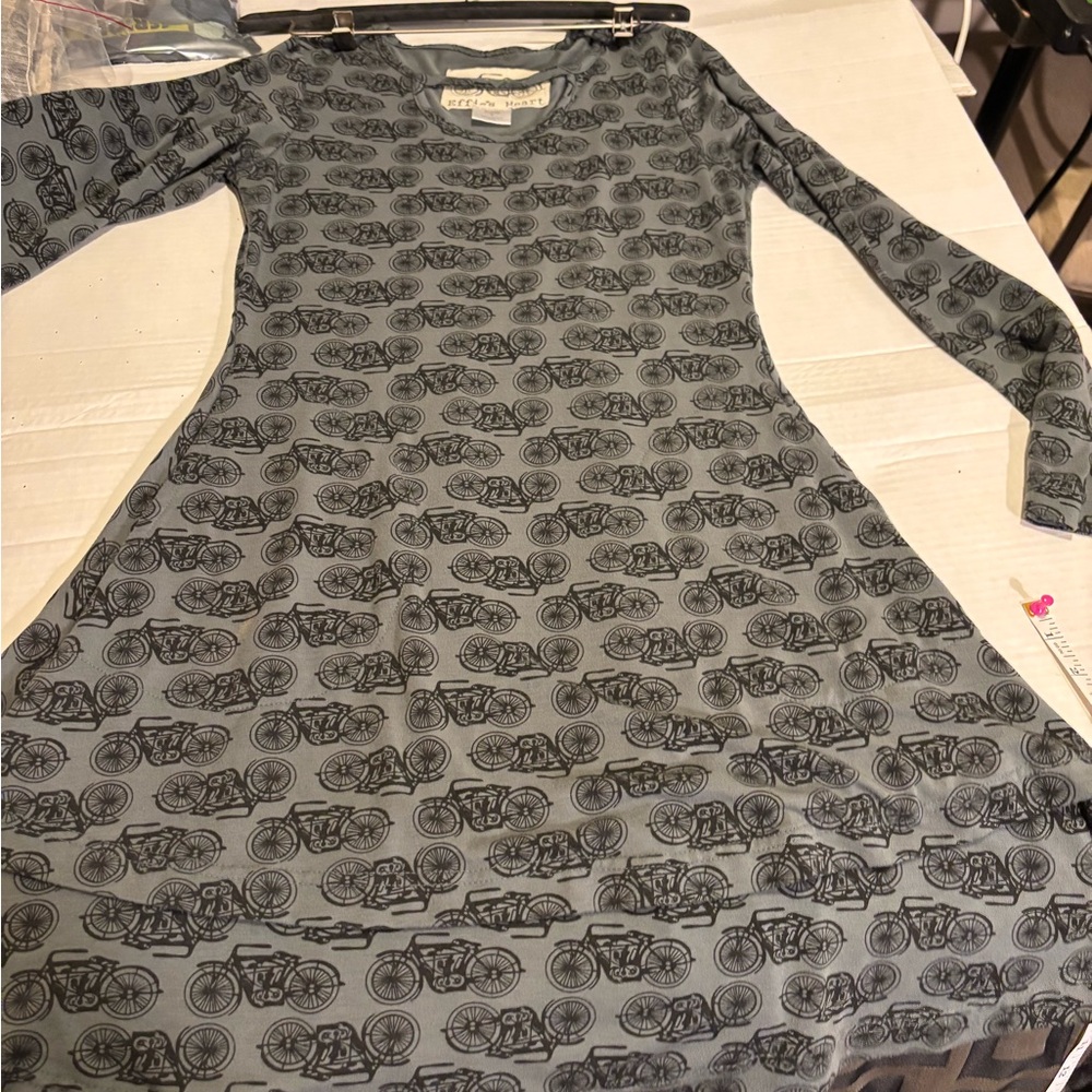 Gray Long Sleeve Bicycle Print Dress